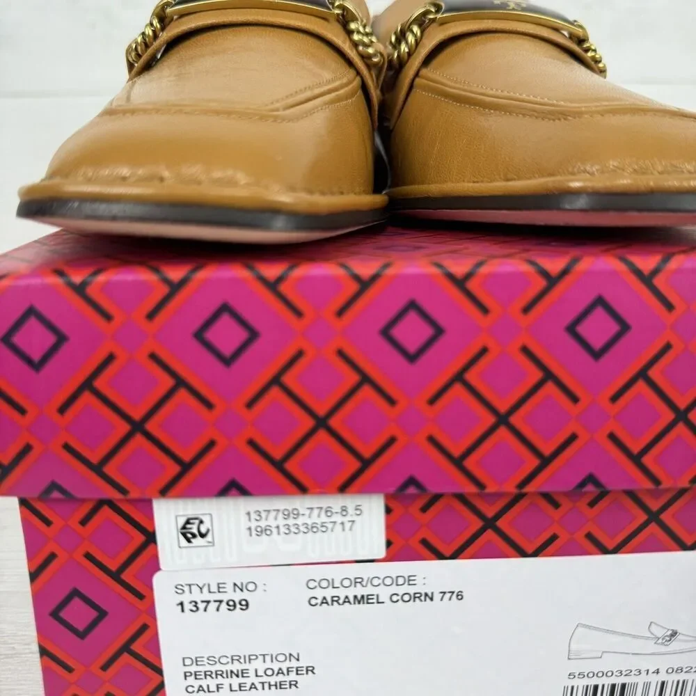 Tory Burch Size‎ 9 Perrine Loafer Shoes Square Toe Block Heel Caramel Corn NEW